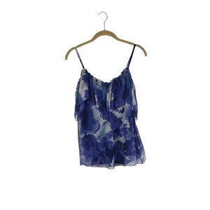Rebecca Taylor Top Blue Watercolor Silk Tiered Ruffle Camisole Tank Size 2